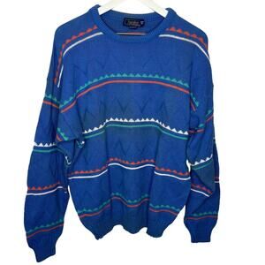 Vintage Grandpa Core Sweater Striped Zig Zag Geometric Pattern Size XL